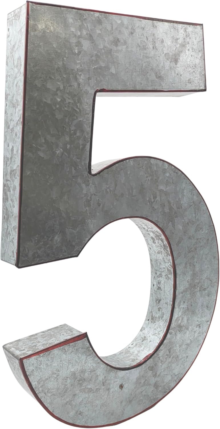 Science Purchase 20" Metal Number 5 (Five) Wall Decor, Silver with Rusted Edges, Galvanized Wall Mountable Decoration for Country, Mid-Century, or Farmhouse Themed Room or Event - Image 1